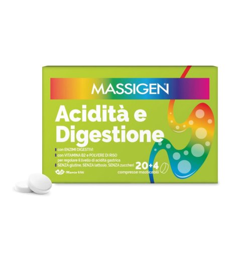 Massigen Acidità e Digestione  20 Compresse + 4 in Omaggio - Integratore per Disturbi Gastrointestinali 