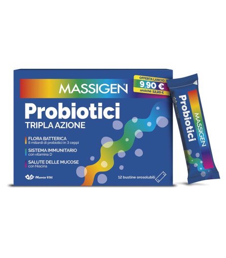 Massigen Probiotici Tripla Azione 12 stickpack - Integratore di Fermenti Lattici