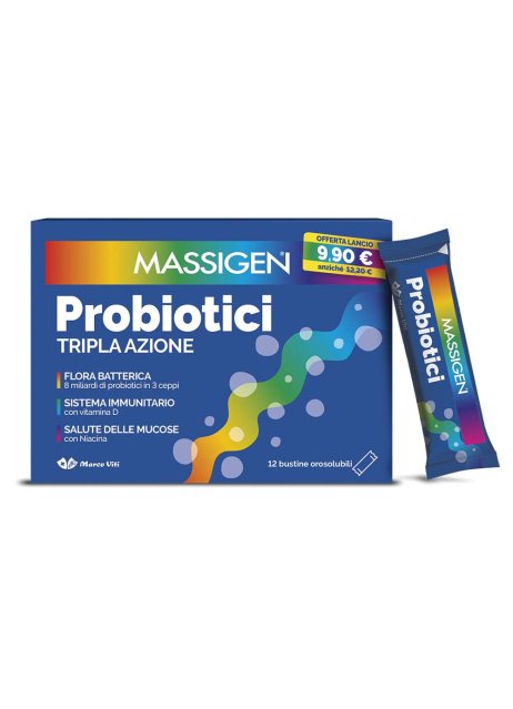 Massigen Probiotici Tripla Azione 12 stickpack - Integratore di Fermenti Lattici